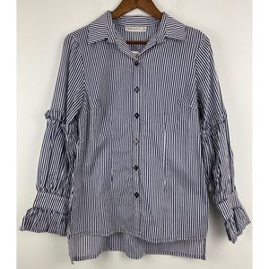 Neiman Marcus Blue and White Striped Button Down Shirt